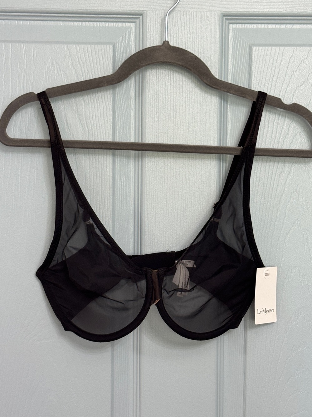 Le Mystere Sheer Seduction Unlined Black Bra 32 DDD F NWT